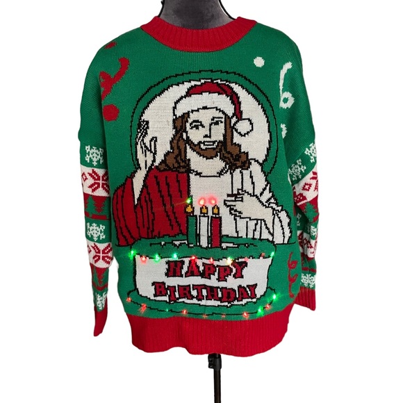 Happy Birthday Jesus Sweater‎ w/Twinkle Lights Size 0X NWT - Picture 6 of 8